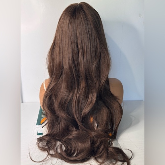 Chestnut Brown Wig with Bangs for Women – Long Wavy Heat Resistant Wig - Picture 2 of 8